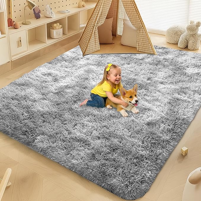 Mtandyx 8x10 Area Rugs Living Room, Large Plush Fluffy Bedroom Carpet, Non-Slip Upgraded Indoor Thick Soft Rug, Modern Plush Carpet Suitable for Kids Home Decor Aesthetics Dorm, Dark Grey.