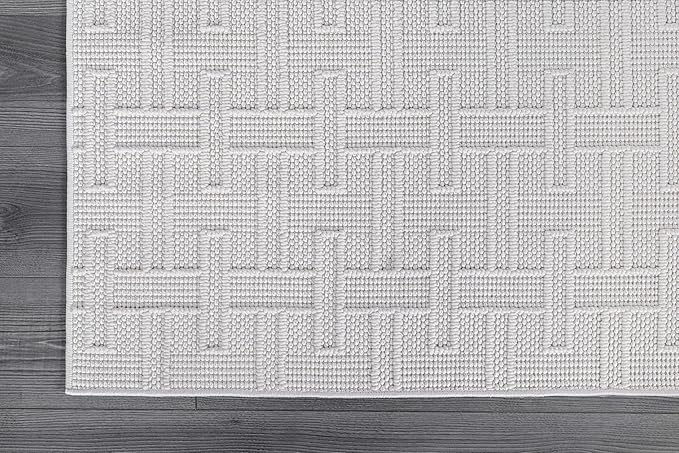 Luul Home Micro Loop Indoor Rug White 5x7 Boho Geometric Neutral Area Rugs for Living Room Soft Luxury Modern Low and High Pile Durable Stain Resistant Non-Shedding Indoor Area Carpet 5 x 7