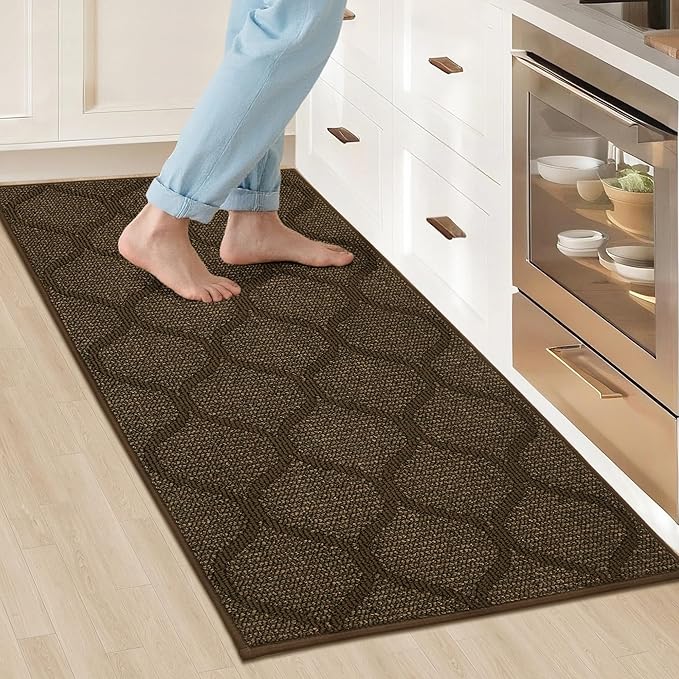 COSY HOMEER Kitchen Rug Non Slip Washable 24"x48", Absorbent Kitchen Mats for Floor, Runner Rugs for Kitchen Floor, 100% Polypropylene Kitchen Sink Rug (Brown)