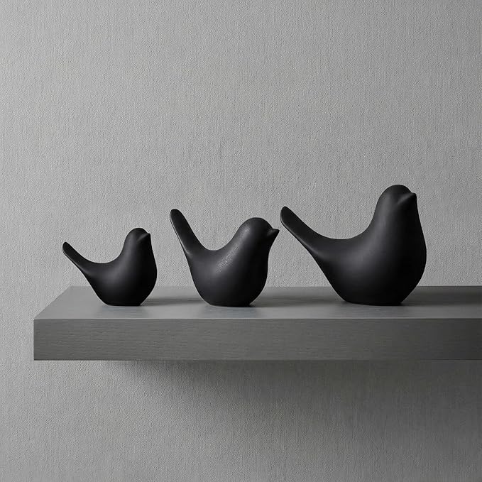 Black Bird Statue Set – Small, Medium, Large, Modern Tabletop Sculptures for Living Room, Mantel, Shelf, Console Table, Entryway, Fireplace, Bedroom, Monochrome and Modern Home Accents