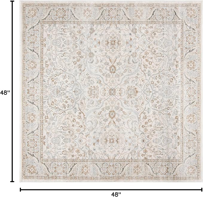 SAFAVIEH Isabella Collection Area Rug - 4' Square, Cream & Beige, Oriental Design, Non-Shedding & Easy Care, Ideal for High Traffic Areas in Living Room, Bedroom (ISA912A)