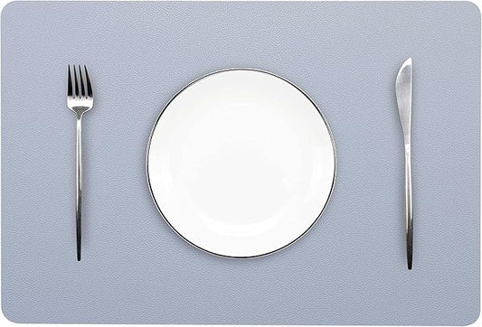 Wipeable Placemats Leather Table Mats Waterproof Heat-Resistant Easy to Clean for Dining Table Set Kitchen Table (6, Pale Blue)
