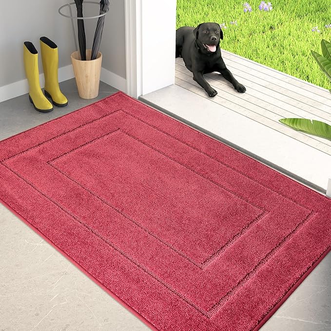 PURRUGS Dirt Trapping Door Mat 34" x 59", Non-Slip/Skid Machine Washable Entryway Rug, Dog Doormat, Super Absorbent Welcome Mat for Muddy Wet Shoes and Paws, Burgundy Red