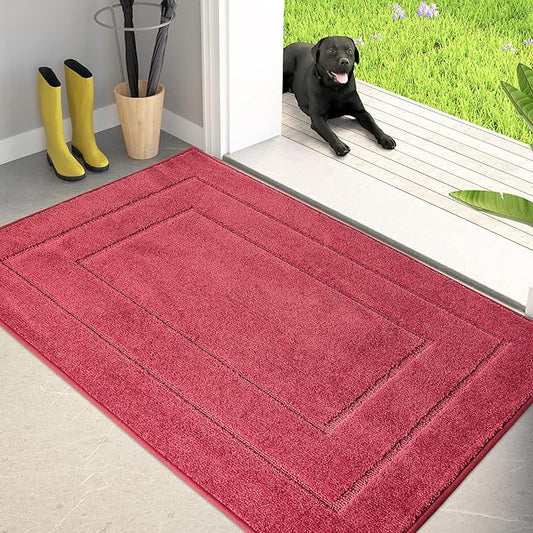 PURRUGS Dirt Trapping Door Mat 34" x 59", Non-Slip/Skid Machine Washable Entryway Rug, Dog Doormat, Super Absorbent Welcome Mat for Muddy Wet Shoes and Paws, Burgundy Red