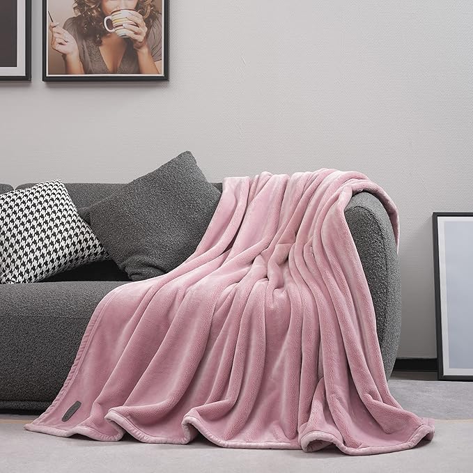 Mellowdy Extra Thick Hearty Plush Flannel Blanket (Brushed Pink, 108x90) - 500GSM King Size Warm Blanket for Winter, Fall | Soft, Fluffy, Cuddly, Perfect for Bed, Oversized Throw for Couch, Sofa