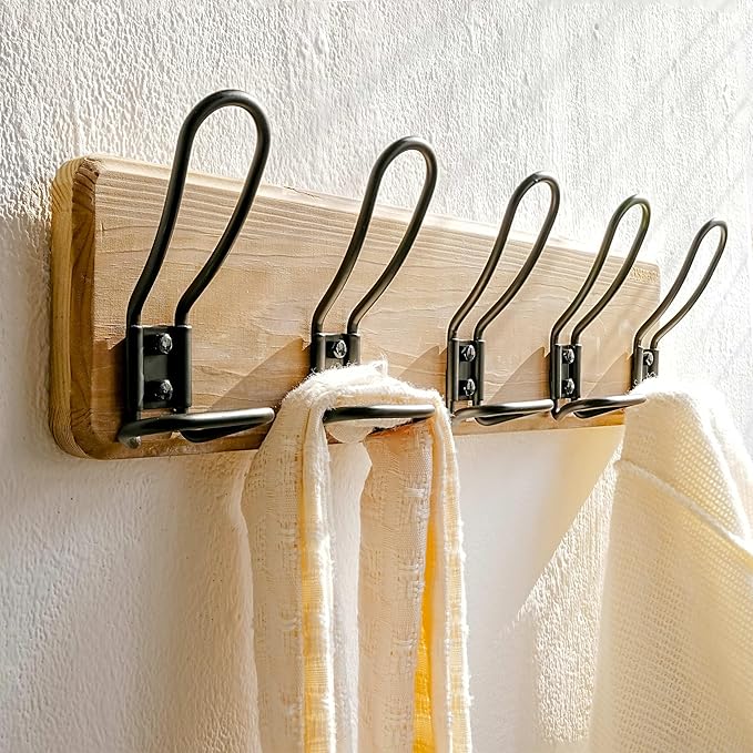 Dseap Coat Rack Wall Mounted - Heavy Duty Farmhouse Rustic Wall Coat Hanger With 5 Wire Hooks for Clothes Hat Jacket Towel, RusticWire, G25A, Weathered Brown & Black