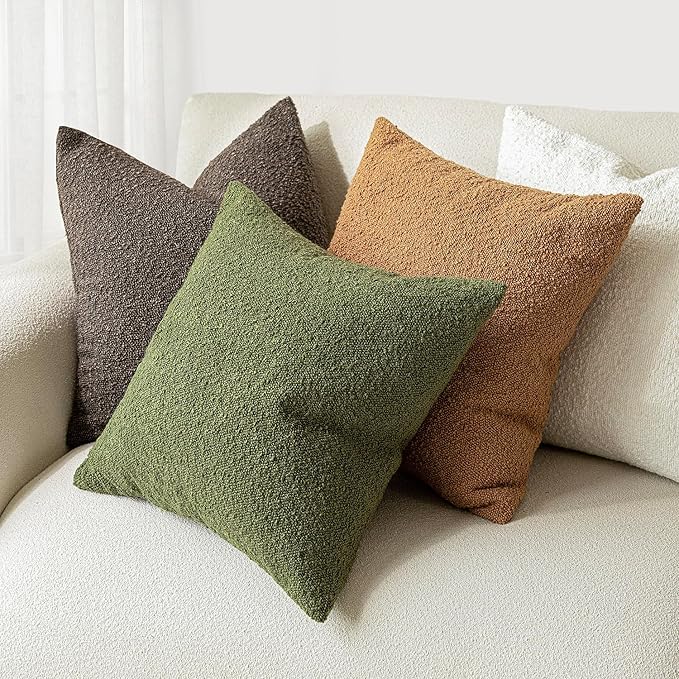Foindtower Textured Boucle Throw Pillow Covers Accent Solid Pillow Cases Cozy Soft Decorative Couch Cushion Case for Chair Sofa Bedroom Living Room Home Decor, 20 x 20 Inch,Green