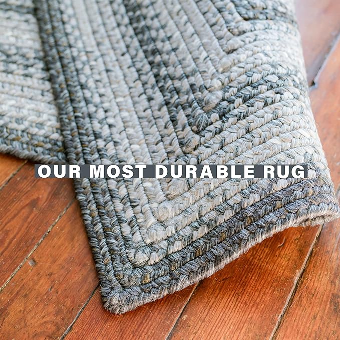 Graphite Grey Braided Oval Rug 20x30 - Indoor & Outdoor - Rustic Country Decor for Entryway, Kitchen, Everywhere