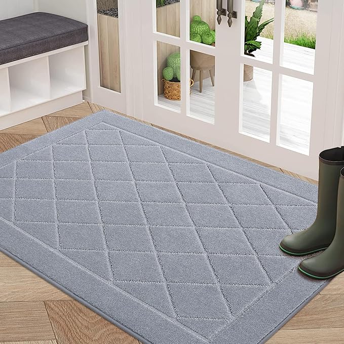 BEQHAUSE Dirt Trapper Door Mat 32" x 48", Doormat Non-Slip Entryway Rugs Washable, Dog Door Mat Stain Resistant and Absorbent Welcome Floor Mat for Front Back Door, Mud Wet Shoes & Paws, Grey
