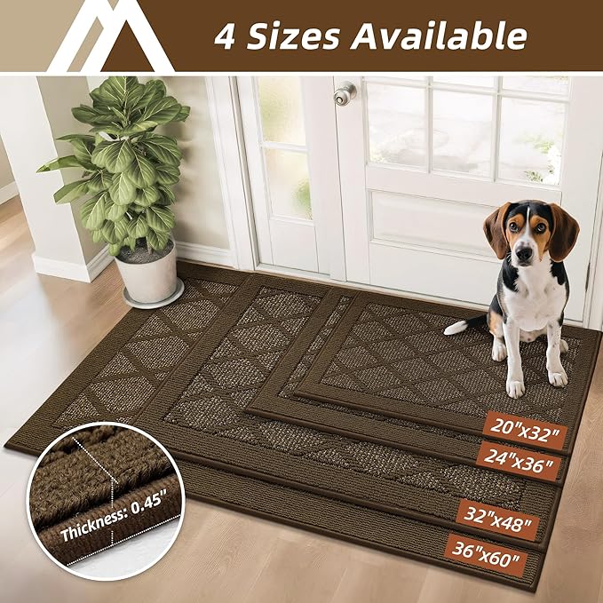 COSY HOMEER Non-Slip Door Mat 20"x32", Entryway Rugs Low Profile Absorbent Dirt Trapper Doormat for Front Entrance, Washable Polypropylene Entry Mat (Dark Brown)