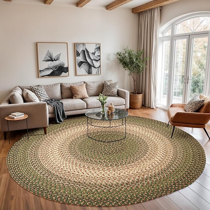 RRI Home Decor EastEnd EL63 Herb Garden 4' x 4' Round - Braided Area Rug, Home Decor, Floor Mat or Bedroom Rug - Easy Care, Ideal for High Traffic Areas in Hallway and Living Room - Made in USA