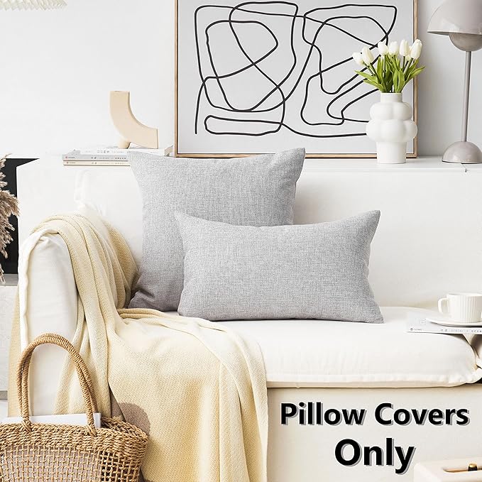 Home Brilliant Set of 2 Couch Throw Pillows Linen Decorative Pillow Covers for Couch Sofa, 20x20 inches(50cm), Light Grey