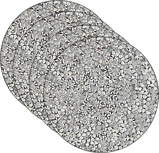 Silver Placemats Set of 4 Crushed Diamond Decor Silver Heat Resistant Mat Rhinestone Decor Round Place Mat Fall Decorations for Home Bling Sparkly Mat 15 inch