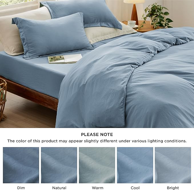 Bedsure Duvet Cover Queen Size with Fitted Sheet - 4 Pieces Prewashed Cotton-Like Extra Soft Bedding Set, Includes 1 Duvet Cover 90x90 Inches, 2 Pillow Shams, 1 Fitted Sheet, Mineral Blue