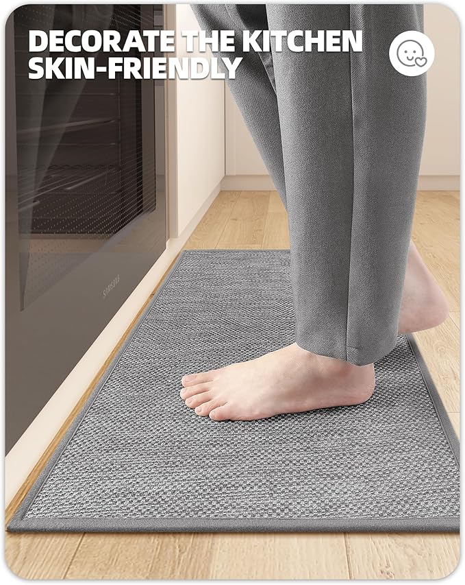Color&Geometry Kitchen Rugs and Mats Non Slip Washable, Absorbent Woven Kitchen Runner Rug Easy to Clean Kitchen Floor Mats for in Front of Sink, Laundry Room, Hallway, 17”x47”, Light Grey