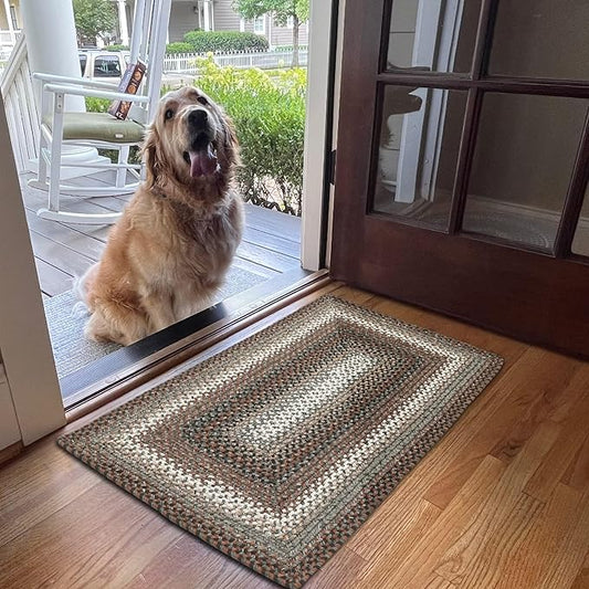 Homespice Wildwood Brown Small Braided Rugs 2'x3' - Braided Kitchen Rugs for Rustic and Country Kitchen Decor, Machince Washable, Waterproof, Durable and Reversible - Both Indoor and Outdoor