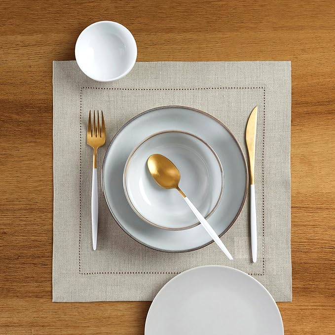 Solino Home Linen Square Placemats Set of 4-100% Pure Linen Natural Cloth Placemats 14 x 14 Inch - Classic Hemstitch, Machine Washable Place Mats for Spring, Easter