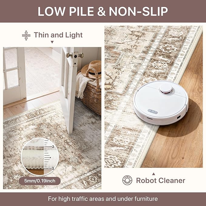 BESBLEE Area Rug 2x3 Doormat, Machine Washable Low Pile Vintage Rugs, Small Lightweight Rug Entryway Indoor Mat for Entrance, Hallway, Kitchen and Corridor, Latte Beige