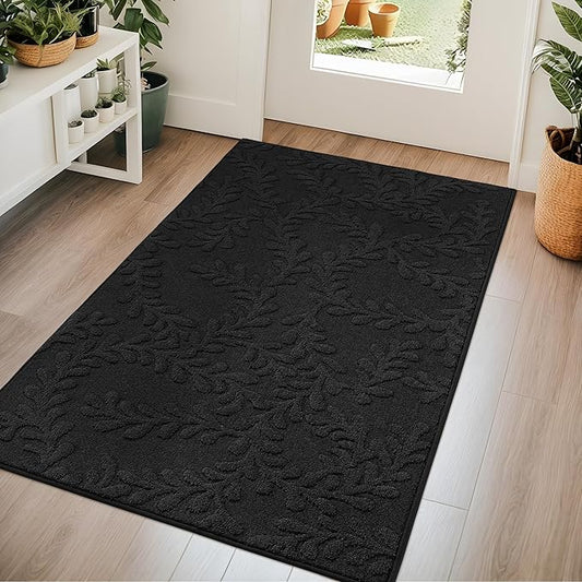 BEQHAUSE Door Mats 36”x60”, Dirt Trapper Doormats Indoor, Non-Slip Washable Entryway Rugs, Super Absorbent Welcome Mat for Front Door, Muddy Shoes & Paws, Black
