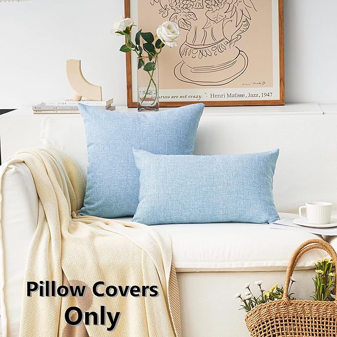 Home Brilliant Lined Linen Square Pillow Cover 18x18 Sky BlueThrow Pillow Cover for Sofa Couch Bench, Light Blue, 18 x 18 inch (45cm)