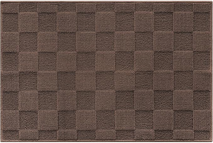 GRANNY SAYS Front Door Mat Outside Entrance, Door Mats for Entryway, Welcome Matt Non-Slip, Large Front Porch Mat Low Profile Resist Dirt, 48"x32", Dark Brown Check