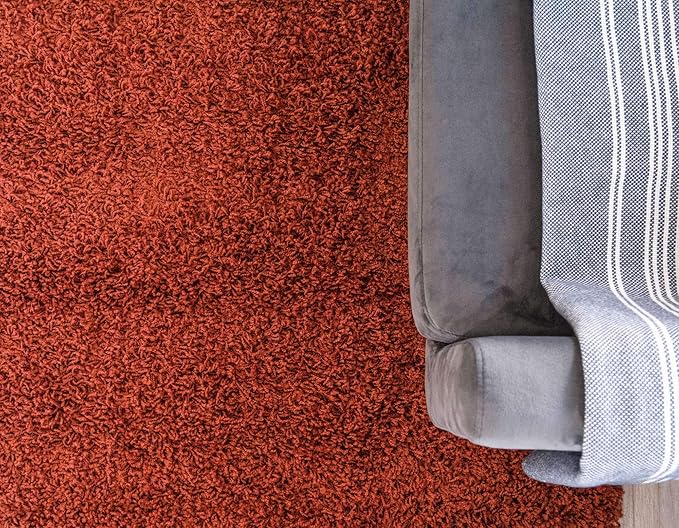 Unique Loom Solid Shag Collection Area Rug (4' 1" x 6' 1" Rectangle, Terracotta)