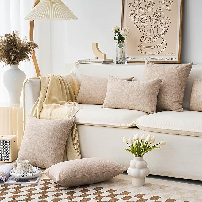 Home Brilliant Textured Linen 12x20 Pillow Cover Set of 4 Decorative Burlap Throw Pillows Covers for Couch Bedroom Sofa, 12 x 20 inch (30x50 cm), Light Linen