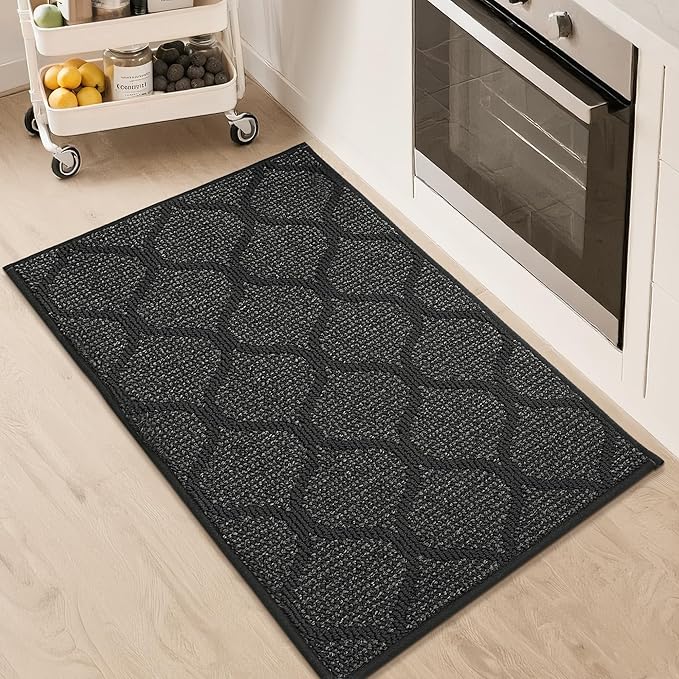 COSY HOMEER Kitchen Rug Non Slip Washable 20"x32", Absorbent Kitchen Mats for Floor, Runner Rugs for Kitchen Floor, 100% Polypropylene Kitchen Sink Rug (Dark Grey)
