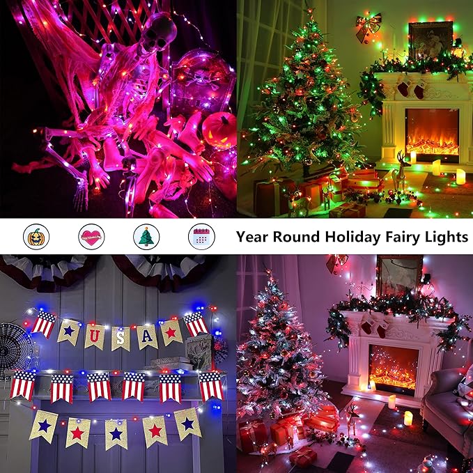BrizLabs Valentine Fairy String Lights, 33ft 100 LED Color Changing Christmas Fairy Lights with Remote Timer, USB Pink White Fairy Light Music Sync RGB Twinkle Light for Xmas Halloween Party Wedding