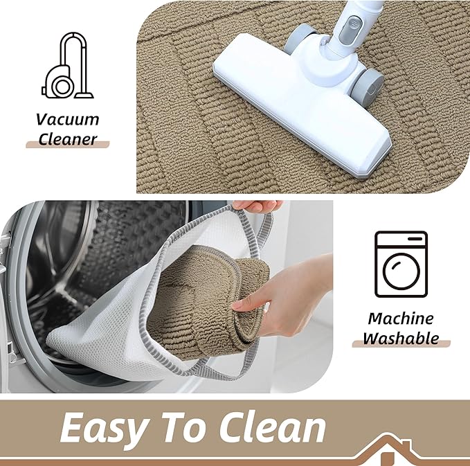 BEQHAUSE 24x36 Inch Kitchen Rug Mat Durable Kitchen Rugs Non-Slip Washable Absorbent Kitchen Mats for Floor Dirt-Resistant Semicircular Kitchen Mat (Beige)