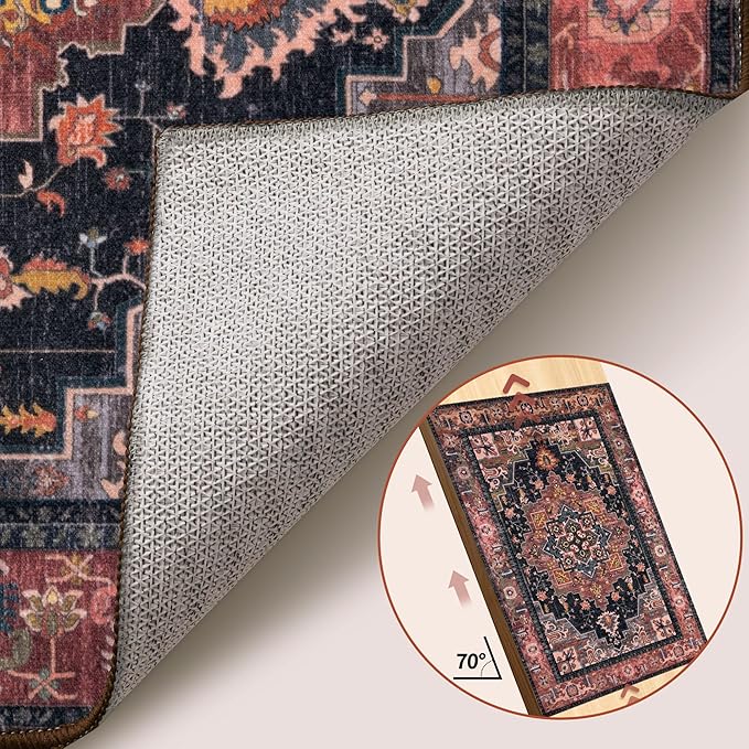 Tangsoo 2x6 Washable Runner Rug for Hallways, Non Slip Vintage Runner Rug, Soft Boho Low Pile Long Rug Runner, Carpet Runners for Kitchen Bedroom Entryway Bathroom Living Room
