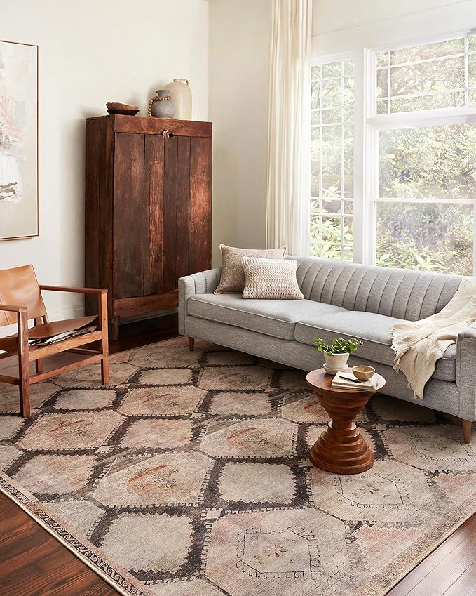 Loloi Wynter Collection WYN-08 Graphite/Blush 5'-0" x 7'-6" Area Rug, .13" Thick, Area Rug, Soft, Durable, Printed, Vintage Inspired, Low Pile, Non-Shedding, Easy Clean, Living Room Rug