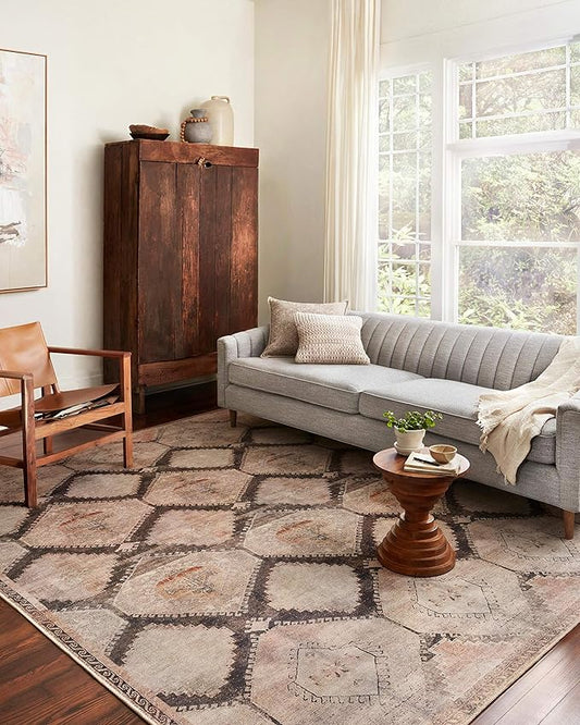Loloi Wynter Collection WYN-08 Graphite/Blush 5'-0" x 7'-6" Area Rug, .13" Thick, Area Rug, Soft, Durable, Printed, Vintage Inspired, Low Pile, Non-Shedding, Easy Clean, Living Room Rug