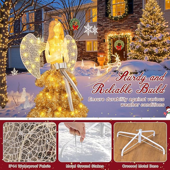 Large Outdoor Lighted Angel Yard Decoration, 3D Glitter Wings LED Statue, Waterproof Garden Lawn Patio Decor for Yard, Walkway & Party Display