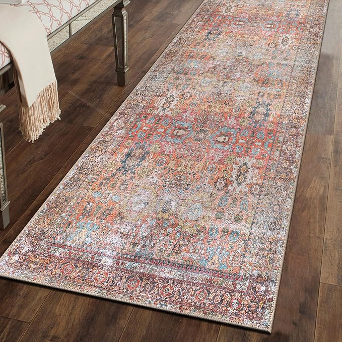Rugshop Multi Transitional Distressed Runner Rug — Machine Washable & Non‑Slip, 2'6"x7' for Hallway, Entryway and Kitchen