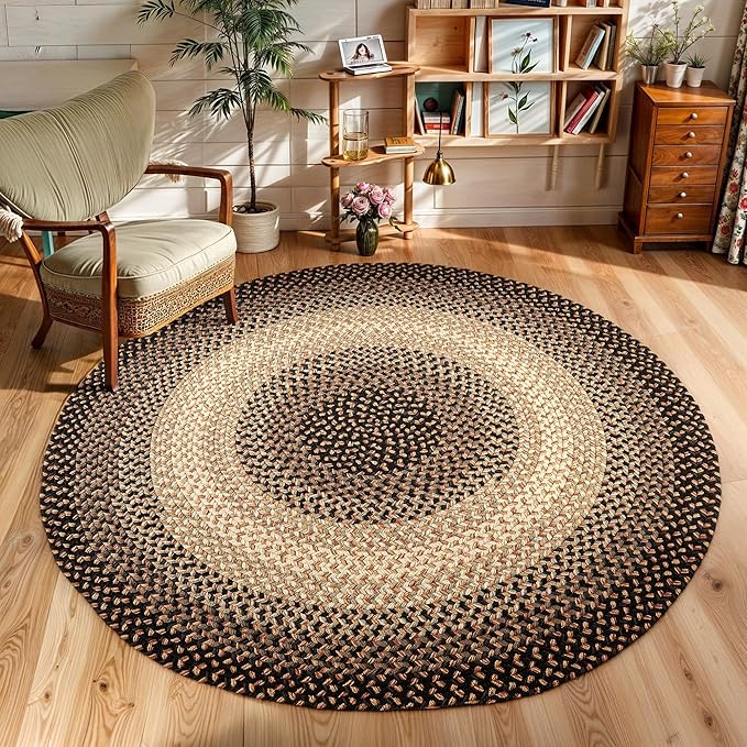 RRI Home Decor EastEnd EL83 Charcoal 4' x 4' Round - Braided Area Rug, Home Decor, Floor Mat or Bedroom Rug - Easy Care, Ideal for High Traffic Areas in Hallway and Living Room - Made in USA