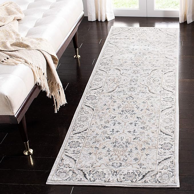 SAFAVIEH Isabella Collection Runner Rug - 2'2" x 8', Light Grey & Cream, Oriental Design, Non-Shedding & Easy Care, Ideal for High Traffic Areas in Living Room, Bedroom (ISA912F)
