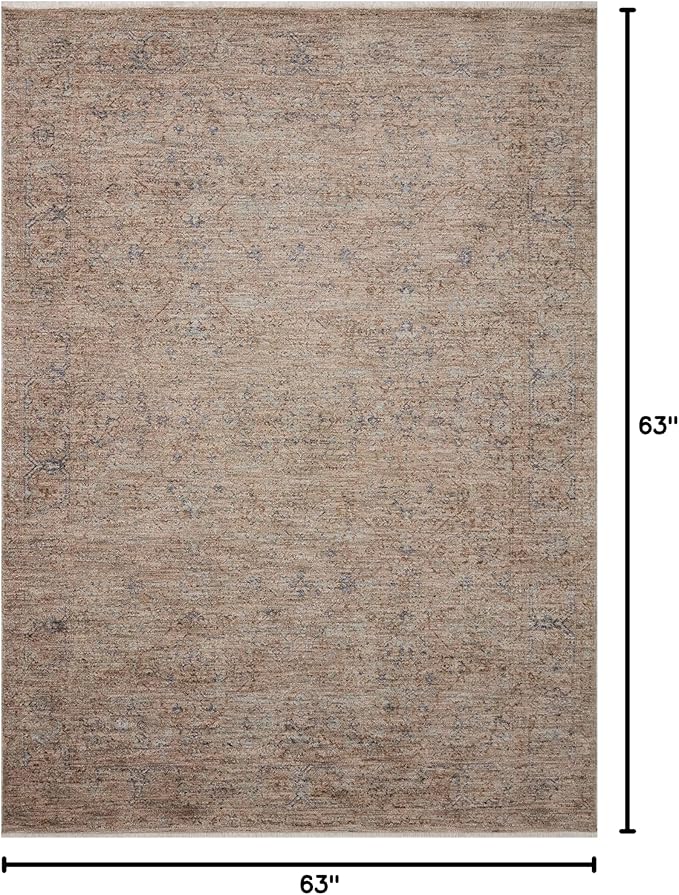 Loloi Angela Rose Blake Collection BLA-03 Taupe/Blue 5'-3" x 5'-3" Round, .25" Pile Height, Fringe, Area Rug