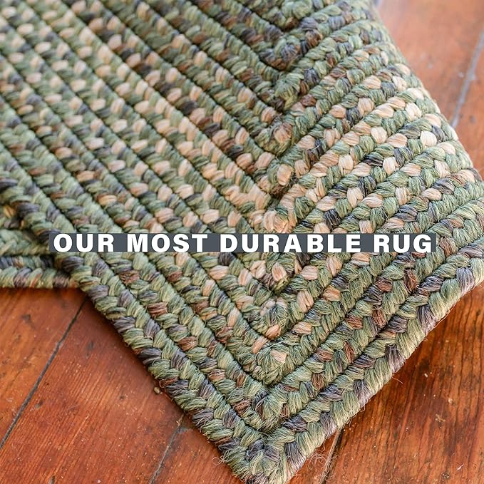 Cedar Ridge Green Small Braided Rug 20"x30" - Rectangle, Indoor Outdoor Washable - Country Decor for Bathrooms and Entryways - Beautiful, Durable, Waterproof, Pet Friendly and Soft