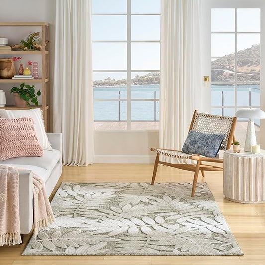 Nourison Home Aloha Ivory Sage 5'3" x 7'5" Area Rug - Easy Clean, Non Shedding, Bed Room, Living Room, Dining Room, Kitchen (5' x 8')