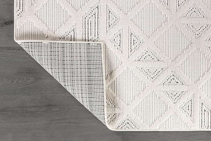 Luul Home Modern Micro Loop Indoor Area Rugs for Living Room Bedroom Kitchen Geometric Square White 5x7 Luxury Durable Low and High Pile Non-Shedding Stain Resistant Soft Area Carpet 5 x 7