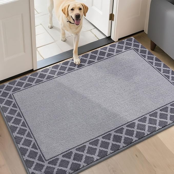 BEQHAUSE Door Mat Dirt Trapper Non Slip Entryway Rugs Absorbent Welcome Mat Low Profile Washable Front Door Mat for Muddy Paws,Entrance,Hallway, 32" x 48",Grey