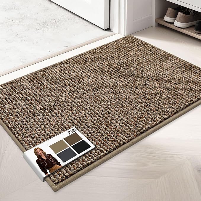 JSEI Dirt Trapper Door Mat 20"x32" Non-Slip Washable Entrance Mat, Dog Doormats, Absorbent & Fade-Resistant Floor Mats, Low Profile Welcome Mats for Entryway, Front Door, and Inside Entrance, Taupe