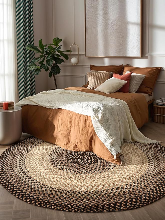 RRI Home Decor EastEnd EL83 Charcoal 4' x 4' Round - Braided Area Rug, Home Decor, Floor Mat or Bedroom Rug - Easy Care, Ideal for High Traffic Areas in Hallway and Living Room - Made in USA