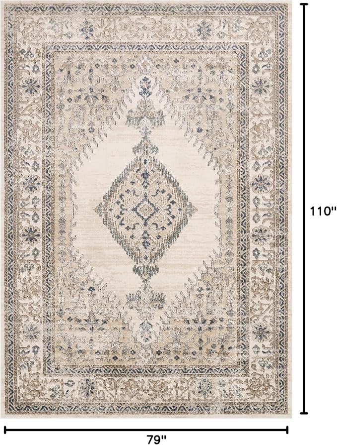 Loloi Teagan Collection TEA-02 Oatmeal/Ivory 6'-7" x 9'-2" Area Rug, Large, Soft Neutral Rug, High-Traffic for Living Room, Bedroom, Home Office, Dining Area
