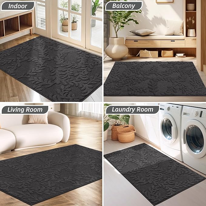 BEQHAUSE Dirt Trapper Door Mats 24”x36”, Non-Slip TPR Backing Dog Doormat, Super Absorbent Welcome Mat for Front Door, Muddy Shoes & Paws, Washable Entry Rugs, Dark Grey
