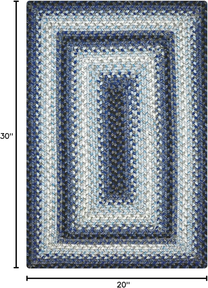 Juniper Dark Blue Small Braided Rug 20"x30" - Rectangle, Indoor Outdoor Washable - Coastal Country Decor for Bathrooms and Entryways - Beautiful, Durable, Waterproof, Pet Friendly and Soft