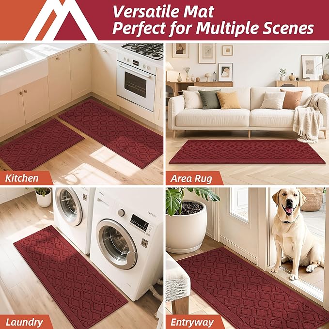 COSY HOMEER 48x20 Inch/30X20 Inch Kitchen Rug Mats Made of 100% Polypropylene 2 Pieces Soft Kitchen Mat Specialized in Anti Slippery and Machine Washable,red