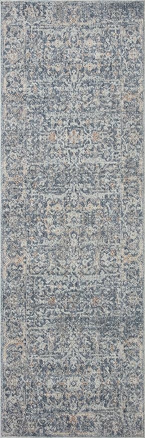 Loloi Angela Rose Blake Collection BLA-03 Denim/Taupe 2'-7" x 8'-0", .25" Pile Height, Fringe, Runner Rug