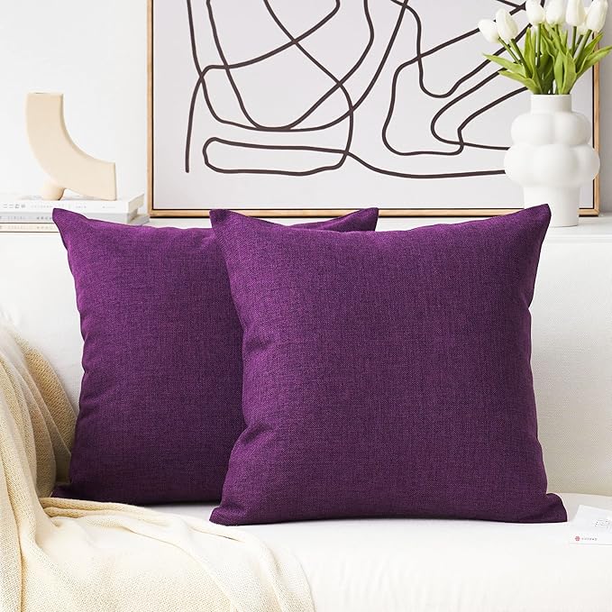 Home Brilliant 16x16 Pillow Covers Eggplant Linen Throw Pillow Covers Decorative Throw Pillows for Couch, 16 x 16 inch, 40cm, Purple